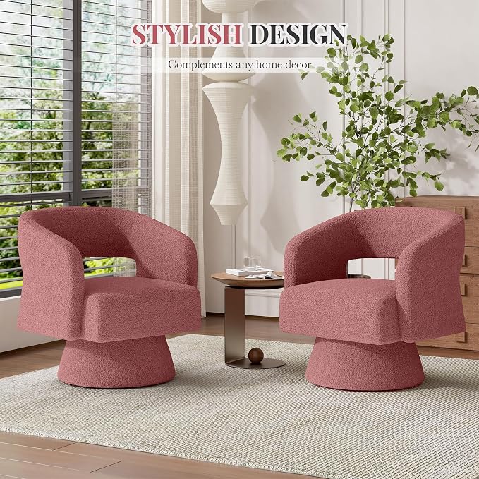 Luxanimarion Swivel Barrel Accent Chair,Oversized Teddy Upholstered Round Swivel Chair,Modern Luxury 360 Degree Living Room Vanity Chair for Bedroom Office,Pink,4PCS
