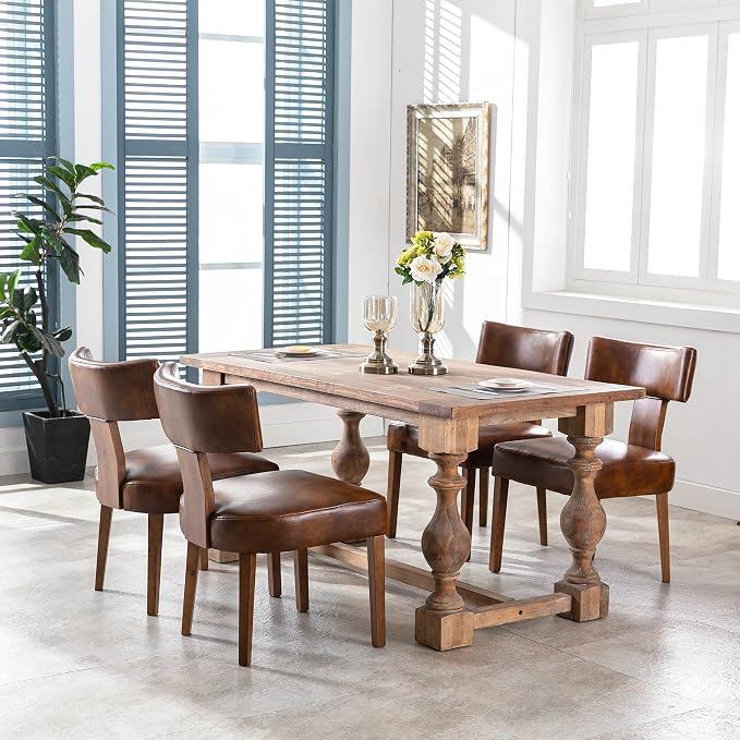 RIVOVA Mid Century Modern Dining Chairs Set of 2 PU Leather Upholstered Side Chairs, Modern Kitchen Armless Parson Chairs Solid Wood Dining Chairs, Brown
