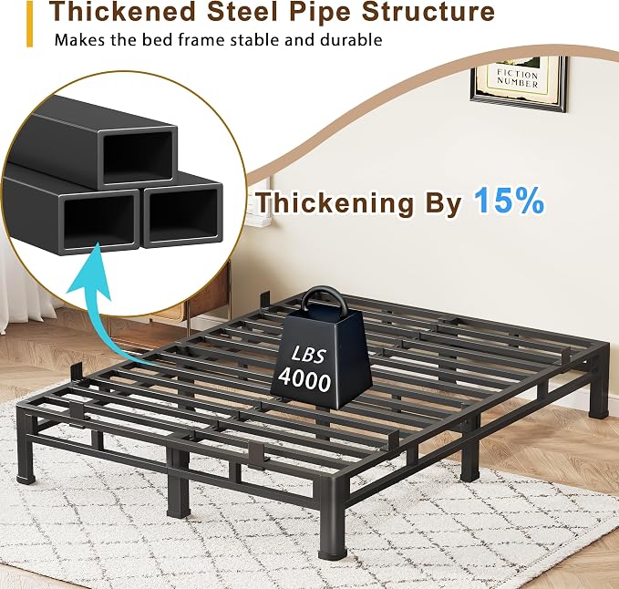 ROIL 10 Inch Full Size Bed Frame, Metal Bed Frame & Box Spring 2 in 1 Platform with Round Corner Legs, 4000LBS Double Layer Low Profile Metal Platform Mattress Baffles, Noise-Free Easy Assembly