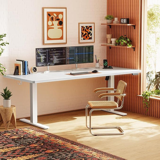 Huuger 71 X 30 Inch Electric Standing Desk with Power Outlets and USB-C Port, Height Adjustable Desk, Sit Stand Desk for Home Office, Computer & Gaming Desk with 4 Presets, Stable Steel Frame, White
