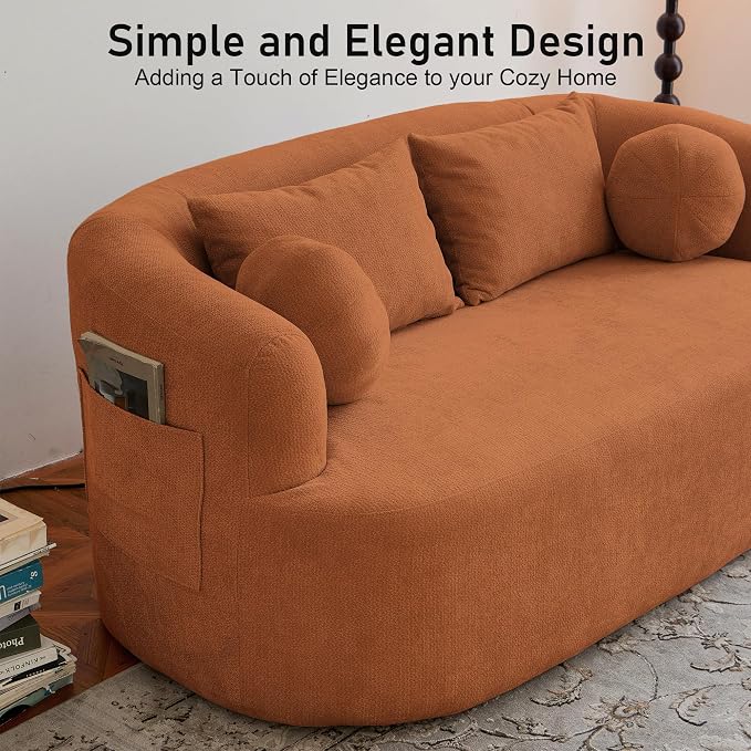 Loveseat Sofa for Small Space, 67.3" Boneless Love Seat Sofa with Side Pocket & 4 Pillows, Foam and Spring Filling, Soft Chenille for Living Room, Apartment, Bedroom, No Assembly