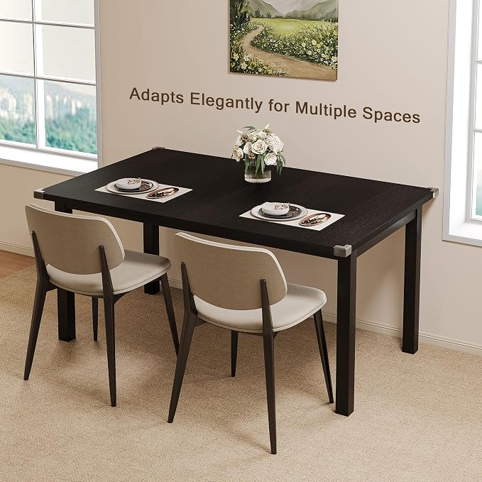 Einhomn Modern Extendable Dining Table for 4-6, 63" Farmhouse Kitchen Table, Rectangular Dining Room Tables for Dining, Kitchen, Office, Living Room, Wooden Tables, Space Saving (Black)