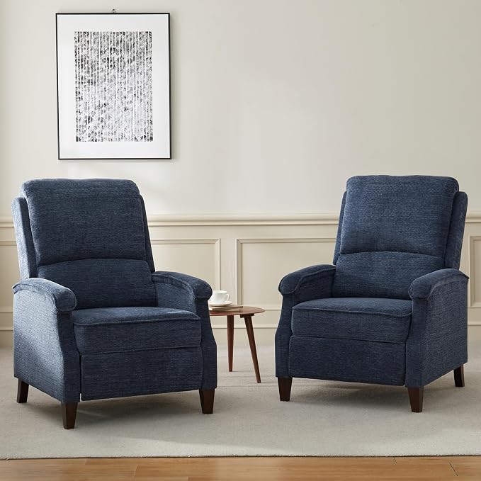 VKNOW Recliner Chair, Fabric Recliner with Soft Armrest, Home Theater Seating with Adjustable Push Back and Lumbar Support, Single Sofa for Adults, Lounge Chair for Living Room, Bedroom(Blue)