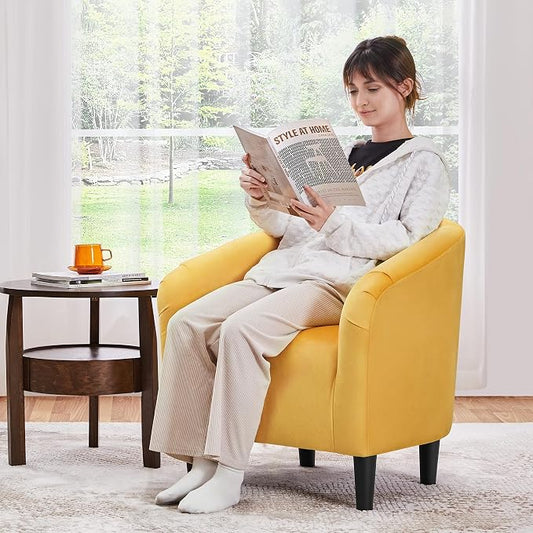 Topeakmart Accent Chair, Club Arm Chair with Velvet Upholstery and Sturdy Legs for Bedroom/Living Room/Home Bar, Yellow
