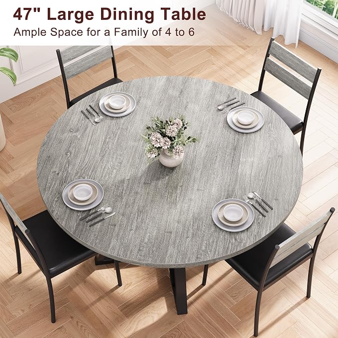 Jocoevol Round Dining Table for 4,Kitchen Dining Room Circle Dinner Pedestal Table,Space Saving Wood Kitchen & Dining Room Furniture (Grey, 47In)