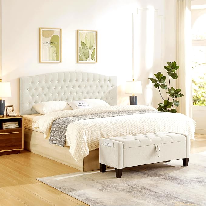 24KF Upholstered Tufted Button Linen Wall Mounted Headboard,Comfortable Fashional Headboard King/CA King Size, 6055-K-Ivory