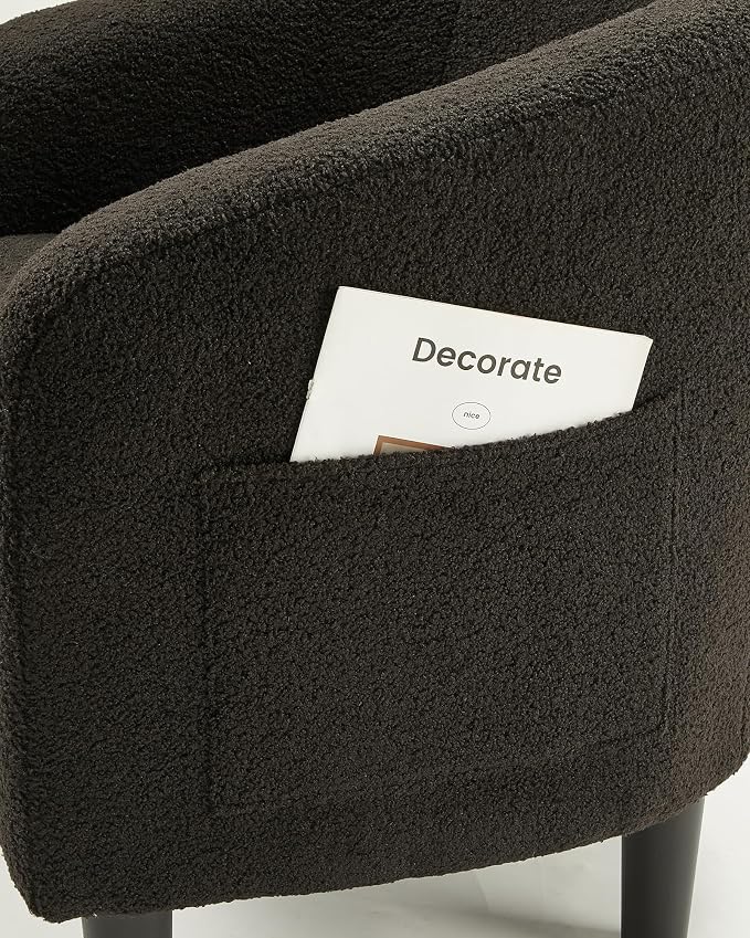 GarveeHome Accent Chair with Ottoman, Boucle Barrel Armchair, Modern Club Chair with Stool for Bedroom Reading Room, Stylish Corner Chair, Black