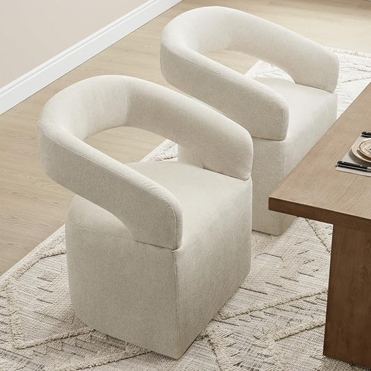 KISLOT Upholstered Dining Chairs with Casters Easy Assembly Require Modern Barrel Armchair with Rollers for Diningroom Bedroom Livingroom Reading Room,Set of 2,Cream Beige