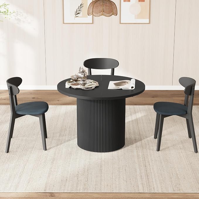 weselon 42"-105" Extendable Dining Table for 4-12, Expandable Oval Dining Room Table with Fluted Pedestal Base & Reinforced Metal Support Leg, Large Modern Kitchen Table for Dining Room (Black)