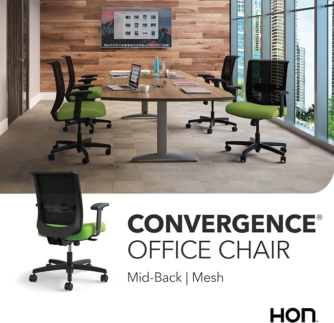 HON Convergence Ergonomic Office Chair with Mesh Back, Adjustable Arms, Lumbar Support, Synchro‑Tilt Desk Chair with Wheels for Home Office or Computer Use, Black Frame, Pear
