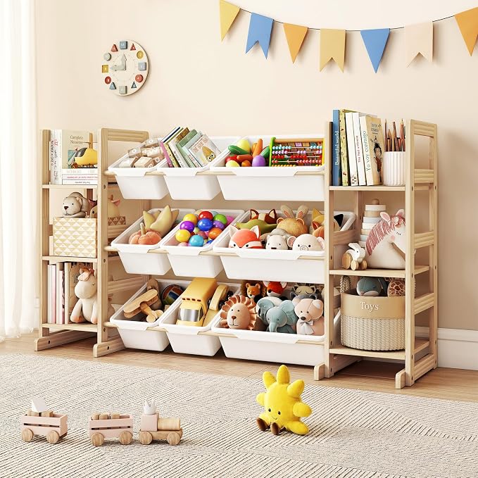GITAWUSA Toy Storage Organizer, Kids Bookshelf with 6 Shelves, 9 Toy Bins | Toy Shelf, Storage Bin Unit, Toy Organization for Playroom, Nursery, Bedroom, Toddler Room, White, 52''W