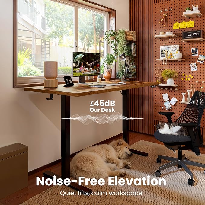 ErGear Height Adjustable Electric Standing Desk, 55 x 28 Inches Sit Stand up Desk, Memory Computer Home Office Desk, Vintage Brown