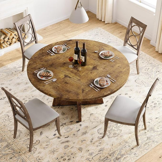 GAOMON 47 Inch Round Dining Table for 4-6 People, Circle Dinner Table with Wooden Cross Pedestal Base, Farmhouse Kitchen Furniture for Dining Room, Living Room, Kitchen (Table Only) - Rustic Brown