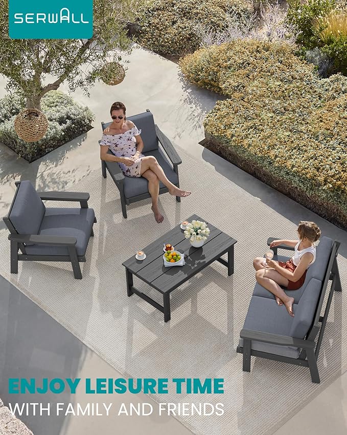 SERWALL HDPE Outdoor Couch, Grey Frame and Grey Cushion