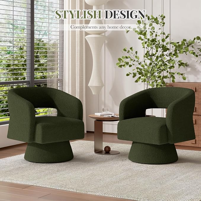 Luxanimarion Swivel Barrel Accent Chair,Oversized Teddy Upholstered Round Swivel Chair,Modern Luxury 360 Degree Living Room Vanity Chair for Bedroom Office,Green,4PCS