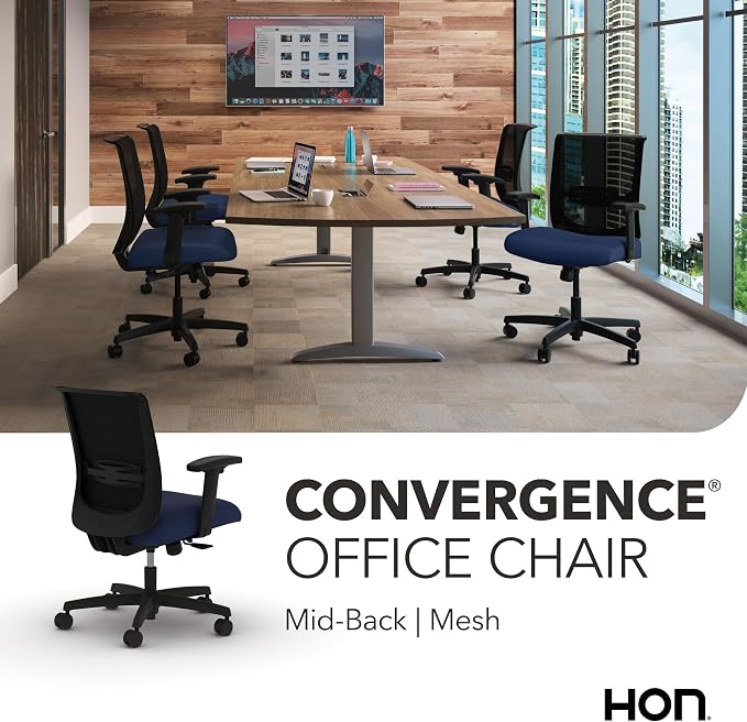 HON Convergence Ergonomic Office Chair with Mesh Back, Adjustable Arms, Lumbar Support, Synchro‑Tilt Desk Chair with Wheels for Home Office or Computer Use, Black Frame, Indigo