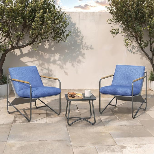 Premium 3-Piece Outdoor Patio Furniture Set with Comfortable Cushions, Weather-Resistant Frame & Compact Design for Small Balcony, Backyard & Porch,Blue