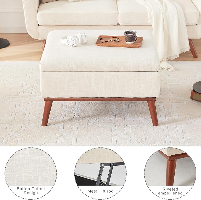 Tbfit 65" W Loveseat Sofa with Ottoman Coffee Table, Mid Century Modern Love Seat Couches for Living Room, Button Tufted Upholstered Small Couch for Bedroom,Easy to Install Love Seats Furniture, Beige