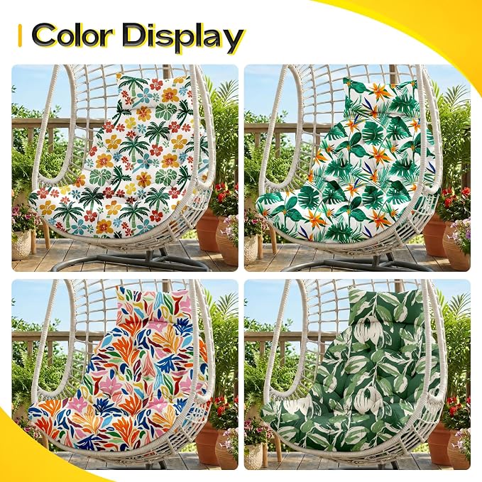 MAGIC ELEPHANT Egg Chair Cushion, Memory Foam Hanging Egg Chair Cushion Replacement, Indoor Outdoor Hammock Basket Swing Cushion with Headrest (Hawaiian Palm Floral)