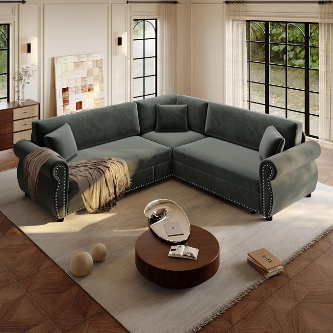 88.2" Sectional Sleeper Sofa with Pull Out Bed - Oversize L-Shaped Convertible Sleeper Couch Bed, Button Tufted Chesterfield Sofa, Chenille Vintage Couches for Living Room(4-Seater, Dark Grey)