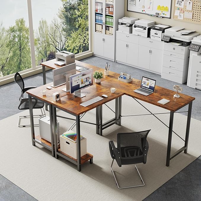 DUMOS L Shaped Desk, Computer Gaming Desks Corner Office Table with CPU Shelf for Home Study Writing Work Station 50 Inch, Sturdy Modern Design, Study, and Home Office Use, Rustic Brown