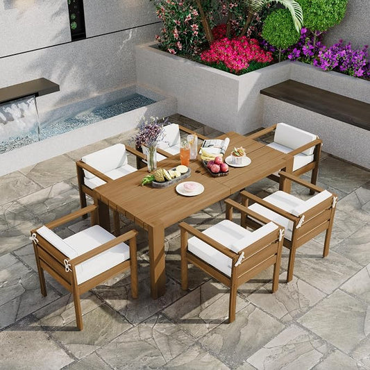 7-Piece Patio Dining Table Set for 6, Outdoor Furniture Sets with 72.8" Rectangle Table, Patio Table and Chairs Set with Removable Cushions for Backyard, Garden, Poolside