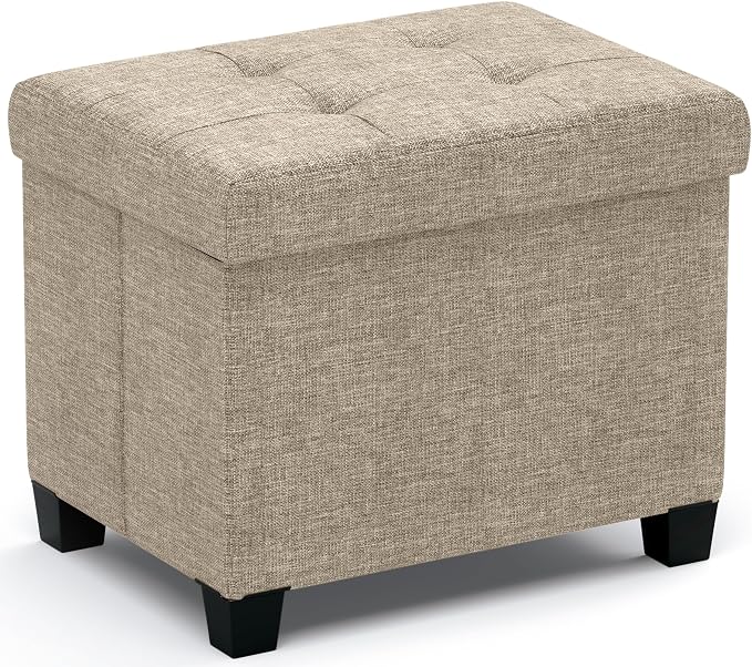 Ornavo Home Storage Ottoman Small Rectangle Ottoman with Legs, Foot Rest Stool Seat, Load up to 600 LB, for Living Room, Bedroom, Home Office, Dorm - 12 x 16 x 12, Tan