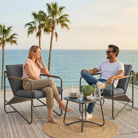 Premium 3-Piece Patio Furniture Set with Comfortable Cushions, Weather-Resistant Frame & Compact Design for Apartment Balcony Furniture,Grey
