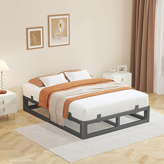 10 Inch King Size Bed Frame with Rounded Corner and Squeak Free U-Slot Design, Metal Platform Bed Frames 6 Non-Slip Guards, 3500lbs Heavy Duty Steel Slat Support, No Box Spring Needed, Black