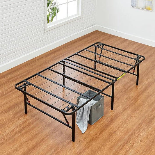Amazon Basics Foldable Metal Platform Bed Frame, Noise-Free Mattress Foundation with Tool-Free Assembly, 18 Inches High, Sturdy Steel Frame, No Box Spring Needed, Twin Size, Black