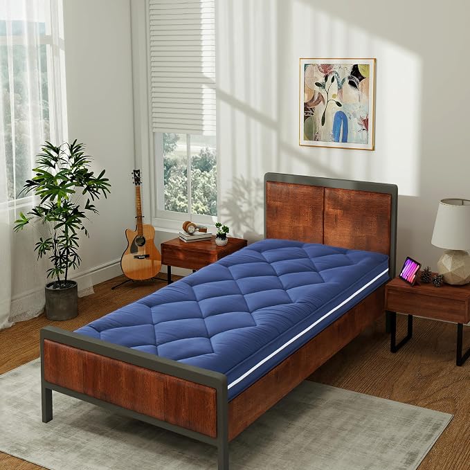 Jamdok 4Inch Floor Mattress,3 Layer Structure Cot Mattress Topper,Gel Memory Foam Futon Mattress,Removable Thickened Cover,Portable Roll Up Sleep Pad (Blue, 75X30)