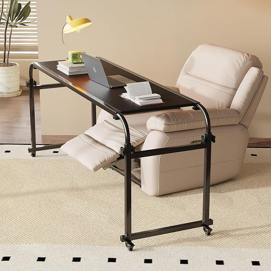 TigerDad Heavy Duty Overbed Table with Wheels, 55"-83" Adjustable Cross Bed Desk for King Queen Size, Mobile Rolling Laptop Cart for Home Office & Hospital Bed