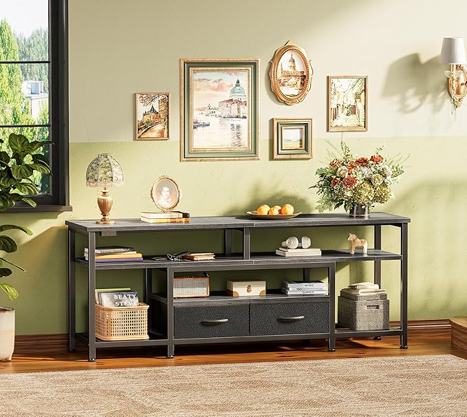 Huuger TV Stand for 55 60 Inch TV, Entertainment Center with Power Outlets and LED Lights, 54 Inch TV Console for Living Room, Media Console with Drawers and Shelves, Grey, 8778HC