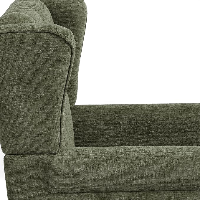High Back Accent Chair, Fabric Upholstered Armchair Wingback Chair for Living Room, Comfy Single Sofa Solid Wood Legs Bedroom Side Reading Seat - Olive Green