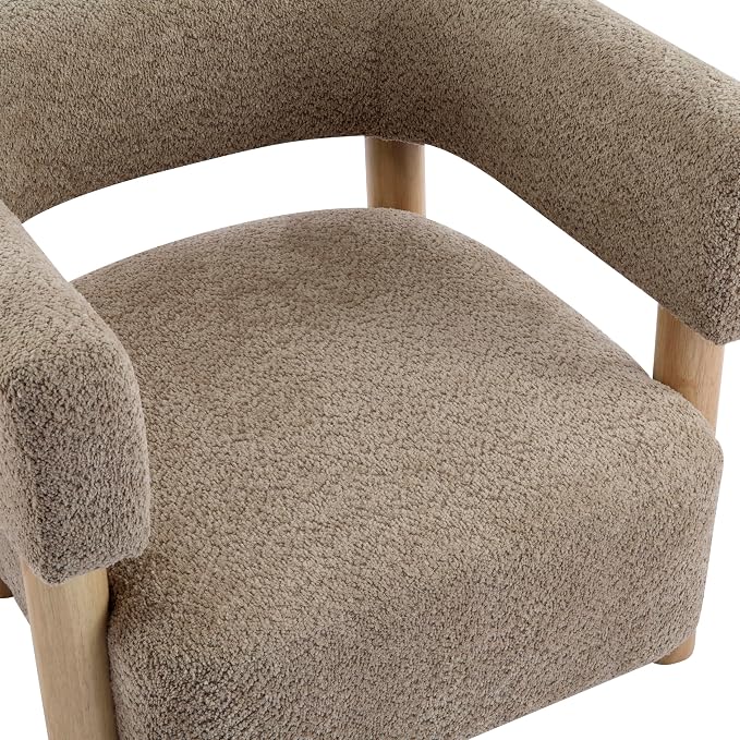 Christopher Knight Home Carly Low Profile Accent Chair, Round Backrest Side Chair, Living Room Armchair with Boucle Fabric Cushion,Comfy Reading Chair for Bedroom,Wooden Single Lounge Sofa,Light Camel