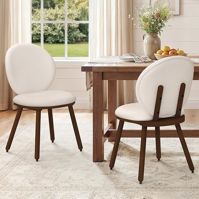 LUE BONA Dining Chairs Set of 4, Upholstered Fabric Kitchen Chairs with Dual-Spine Backrest, Kitchen Chair with Solid Wood Legs and Ergonomic Curved Seat, Easy Assembly for Kitchen Dining Room, White