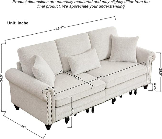 KEIKI 3 in 1 Classic Modern Convertible Sofa Bed King Size Pull Out Sleeper with Rolled Arm Nailhead Trim, Chenille Fabric Sturdy Frame 600 lbs Capacity for Living Room Apartment Office, Green