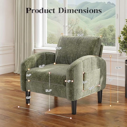 Homkdom Accent Chairs Set of 2,Mid Century Modern Reading Chair with 2 Side Pockets,Upholstered Armchair for Living Room Apartment,Small Room,Green