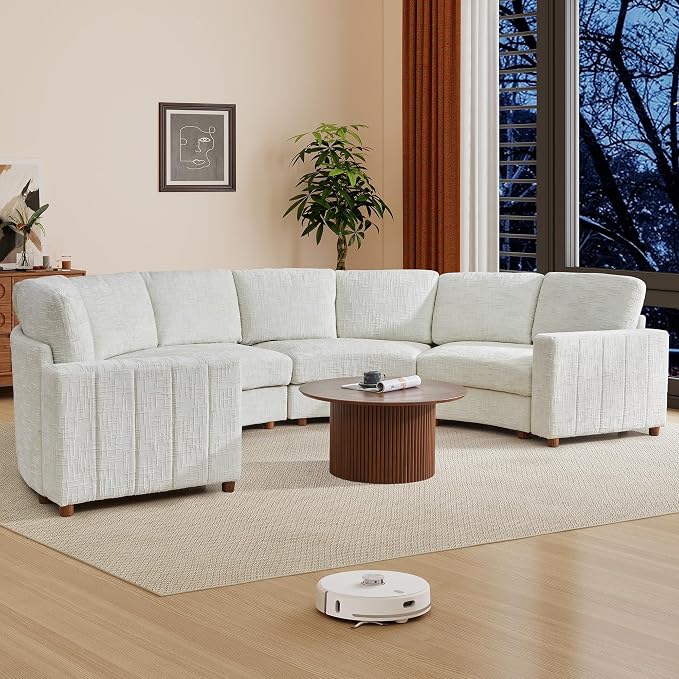 ORRD Curved Half Moon Sectional Sofa, Curved Couch with Deep Seat, Boucle Modular Sectional Sofa with Pillows, Chenille Comfy 4 Seat Couch for Living Room, White