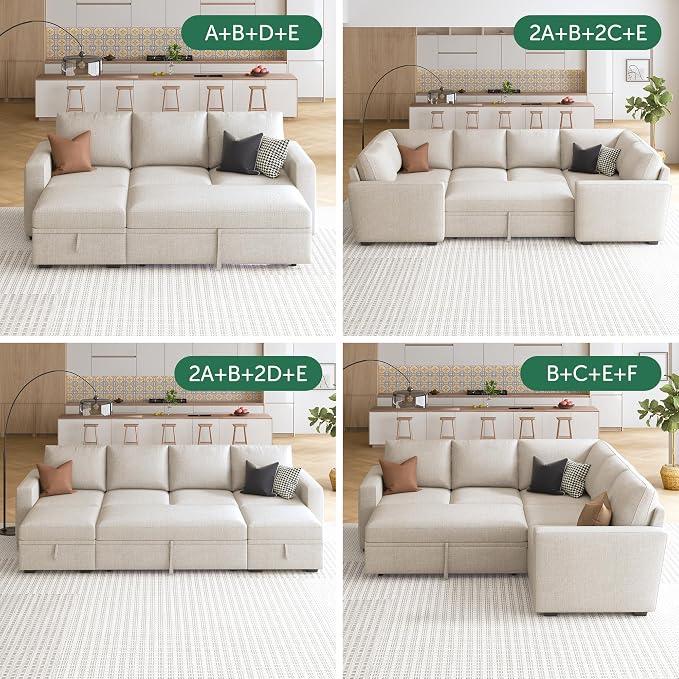 HONBAY Single Seat for Modular Sectional Sleeper Sofa with Pull Out Bed, Customizable Armless Chair for Sectional Couch, Beige