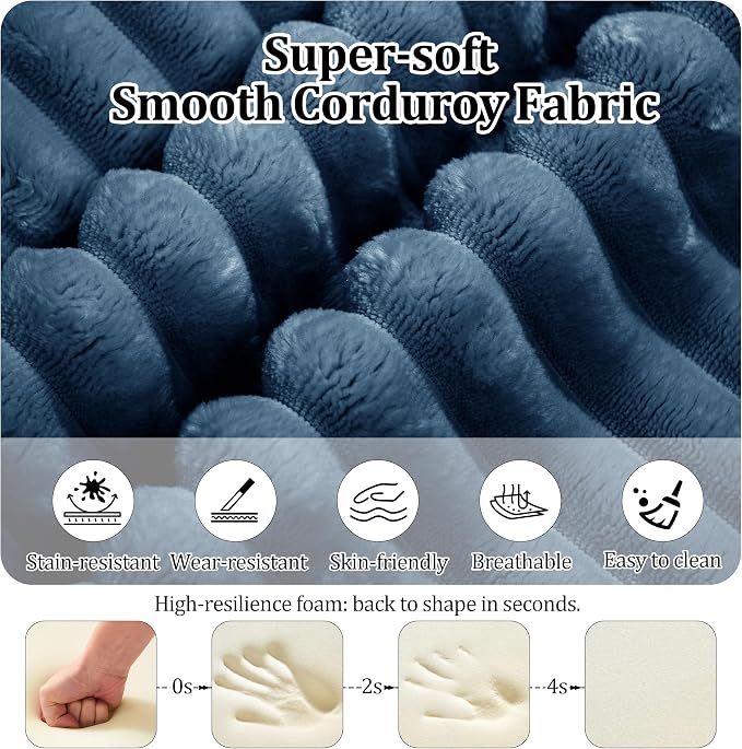 75'' L-Shaped Cloud Modular Sectional Couch with Chaise, Modern Corduroy Memory Foam Sofa Bed, Upholstered Boneless Deep Seat Fluffy Sleeper Sofa, for Living Room, No Assembly Needed (Blue)