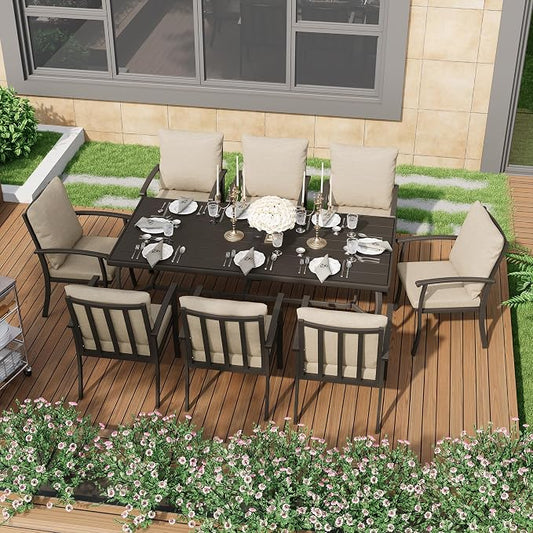 HAPPATIO Aluminum 9 Piece Patio Dining Set - Aluminum Outdoor Dining Set for 8, Patio Dining Table and Chairs Set, Patio Furniture with Table and Chairs (Black)