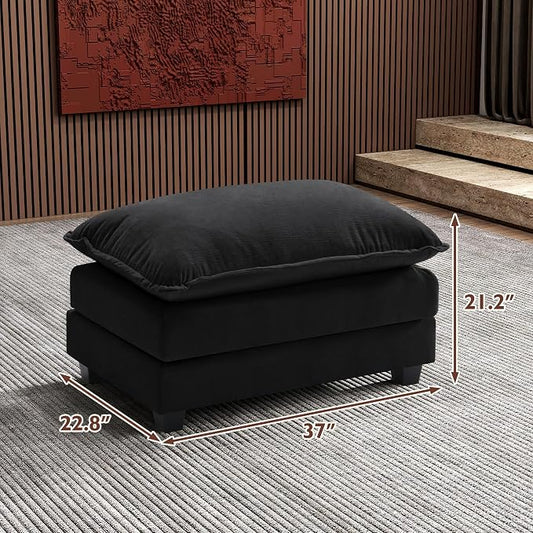 Ihanherry Ottoman for Modular Sectional Cloud Couch, Chenille Deep Seat Sofa for Living Room, Bedroom and Apartment, Black