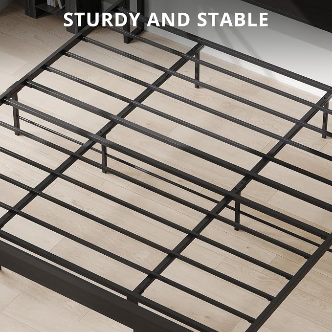 LIKIMIO California King Bed Frame with Headboard, Dark Wood Camas California King with Strong Supports, Sturdy, Noise-Free, No Box Spring Needed, Classic Black