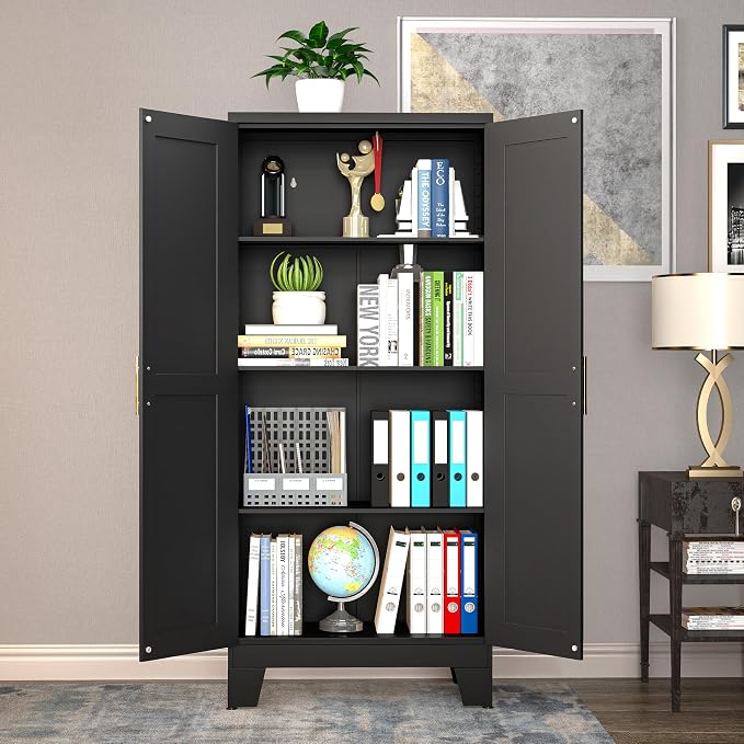 GAIOUS 61.02" Kitchen Pantry Cabinet, Pantry Storage Cabinet with 2 Doors and Adjustable Shelves, Black Food Storage for Kitchen, Living Room, Bedroom and Dining Room (Black) Metal Sideboard