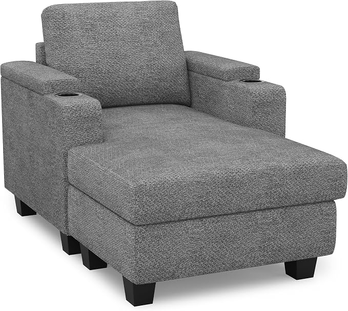 Belffin 52.8" Deep Storage Chaise Lounge with Cup Holder for Apartment Couch Light Grey