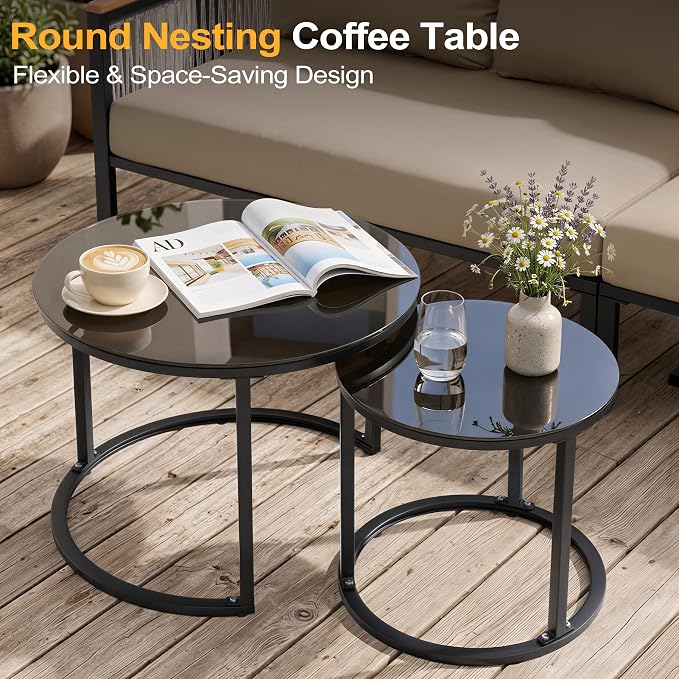 7-Piece L-Shaped Patio Conversation Sets, Hand-Woven Wicker Outdoor Sectional Sofa with Glass Nesting Coffee Table, Weather-Resistant Frame, Removable Cushion for Deck, Porch, Backyard (Beige)