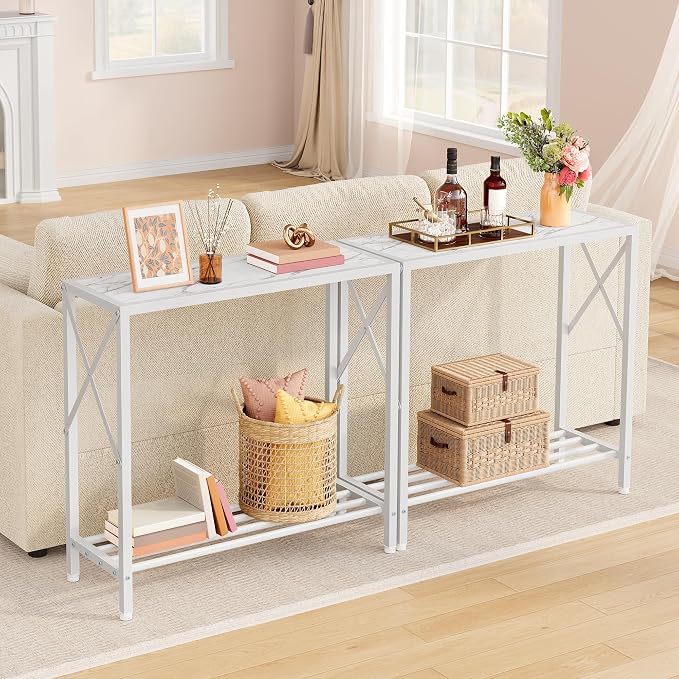 Tajsoon 28.3" Entryway Table, 2-Tier Small Consle Table for Entryway, Narrow Sofa Table with Shelves, Entrace Table for Hallway, Living Room, Corridor, Office, White