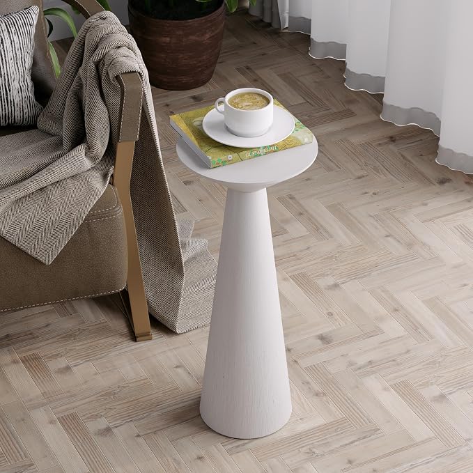COZAYH Farmhouse Tall Pedestal End Table Small Solid Wood Martini Table Plant Stand Modern Round Drink Table for Small Space Living Room, White