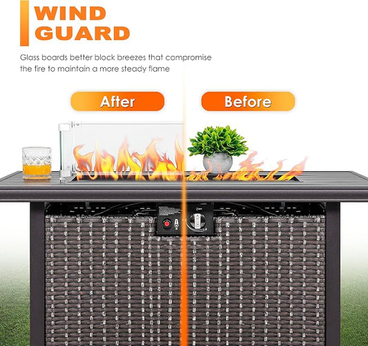 NUU GARDEN 27.6'' x 11.7'' x 6.5" Rectangular Fire Pit Wind Guard, Transparent Tempered Glass, Polished Aluminum Brackets, 3M Anti-Slip Pads, Fit for Best Choice 52-inch Fire Table WG01